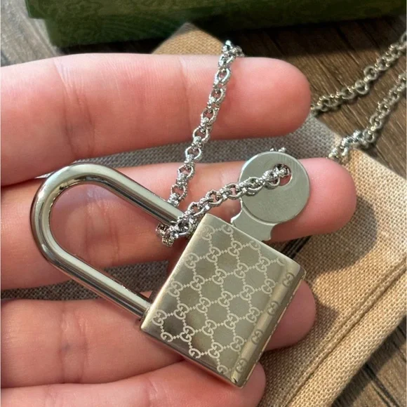 Gucci RARE Silver Padlock Lock & Key Pendant Necklace